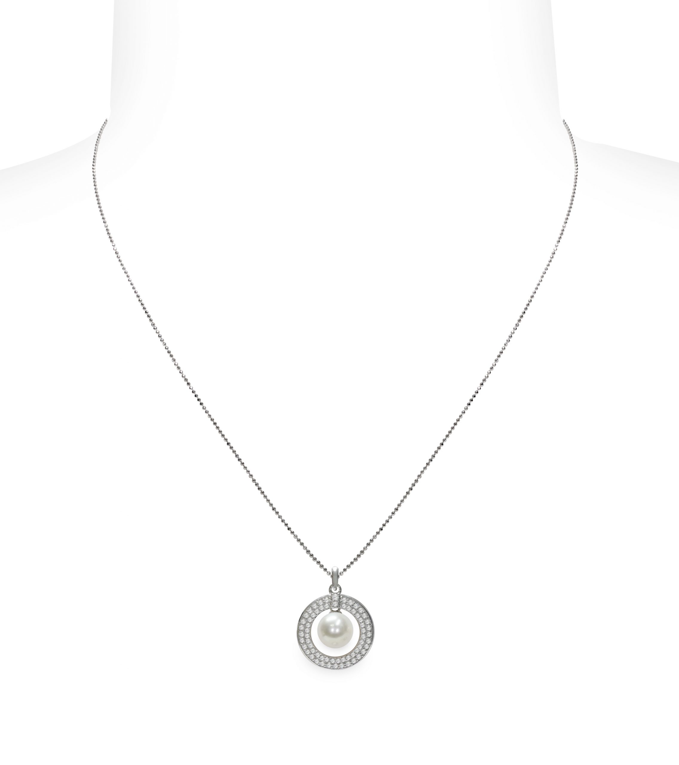 Pendente con catena Argento 925°/°°+Rh C.Z. Perla Piena Perlagione 7½x8mm