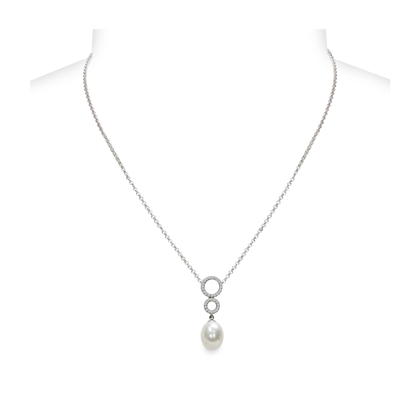 Pendente con catena Arg.925°/°° C.Z. Perla Piena Perlagione drop 9/10mm