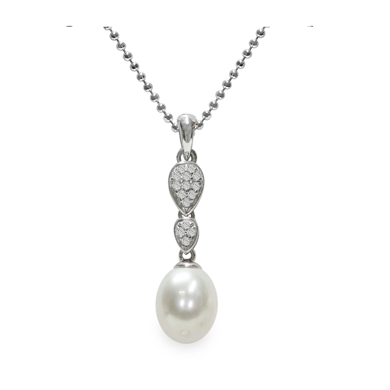 Pendente con catena Argento 925°/°° +Rh C.Z. Perla Piena Perlagione Drop 8/9