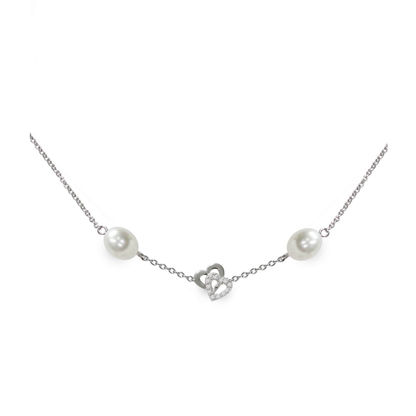 Collana Argento 925°/°° +Rh C.Z. Perle Piena Perlagione drop 6½x7mm