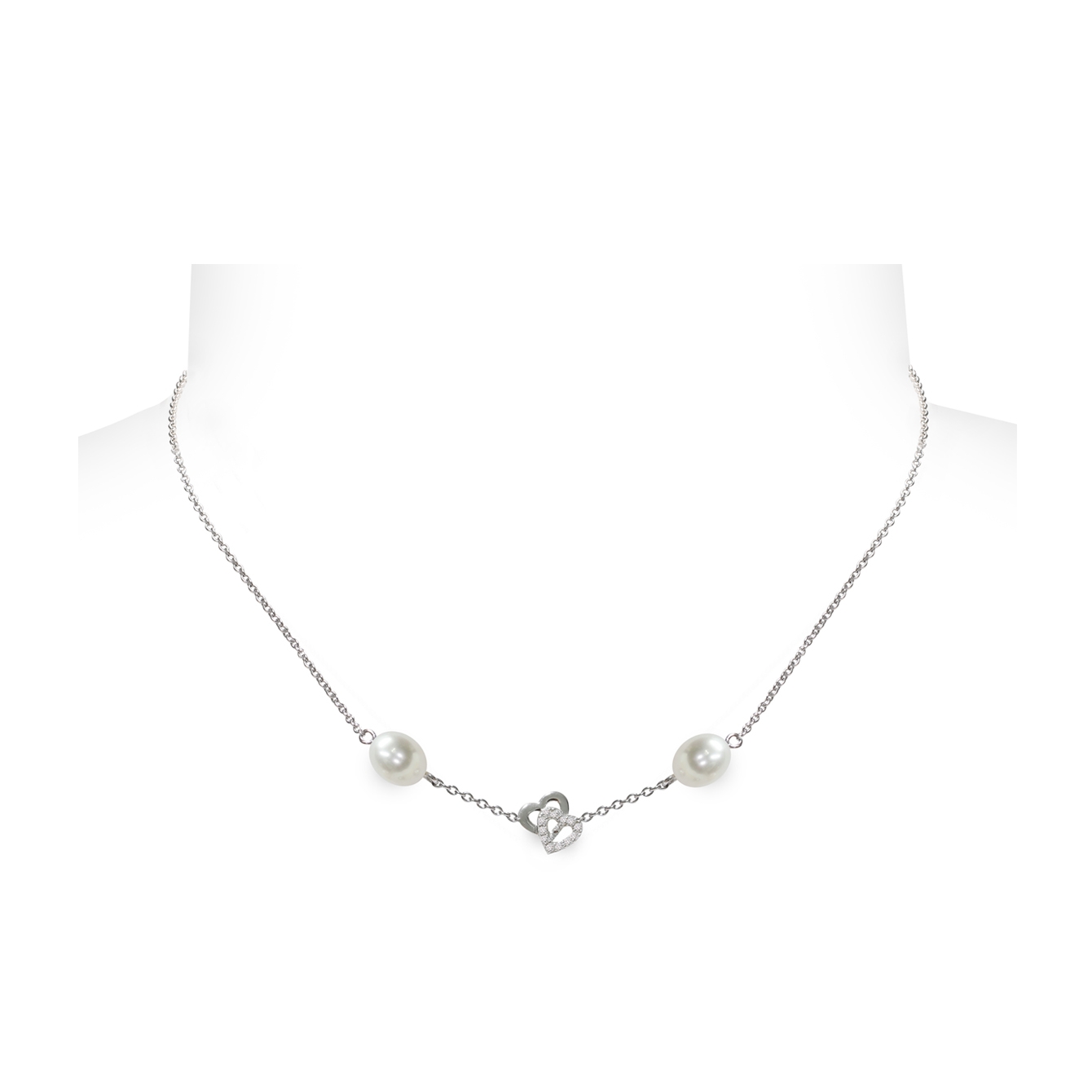Collana Argento 925°/°° +Rh C.Z. Perle Piena Perlagione drop 6½x7mm