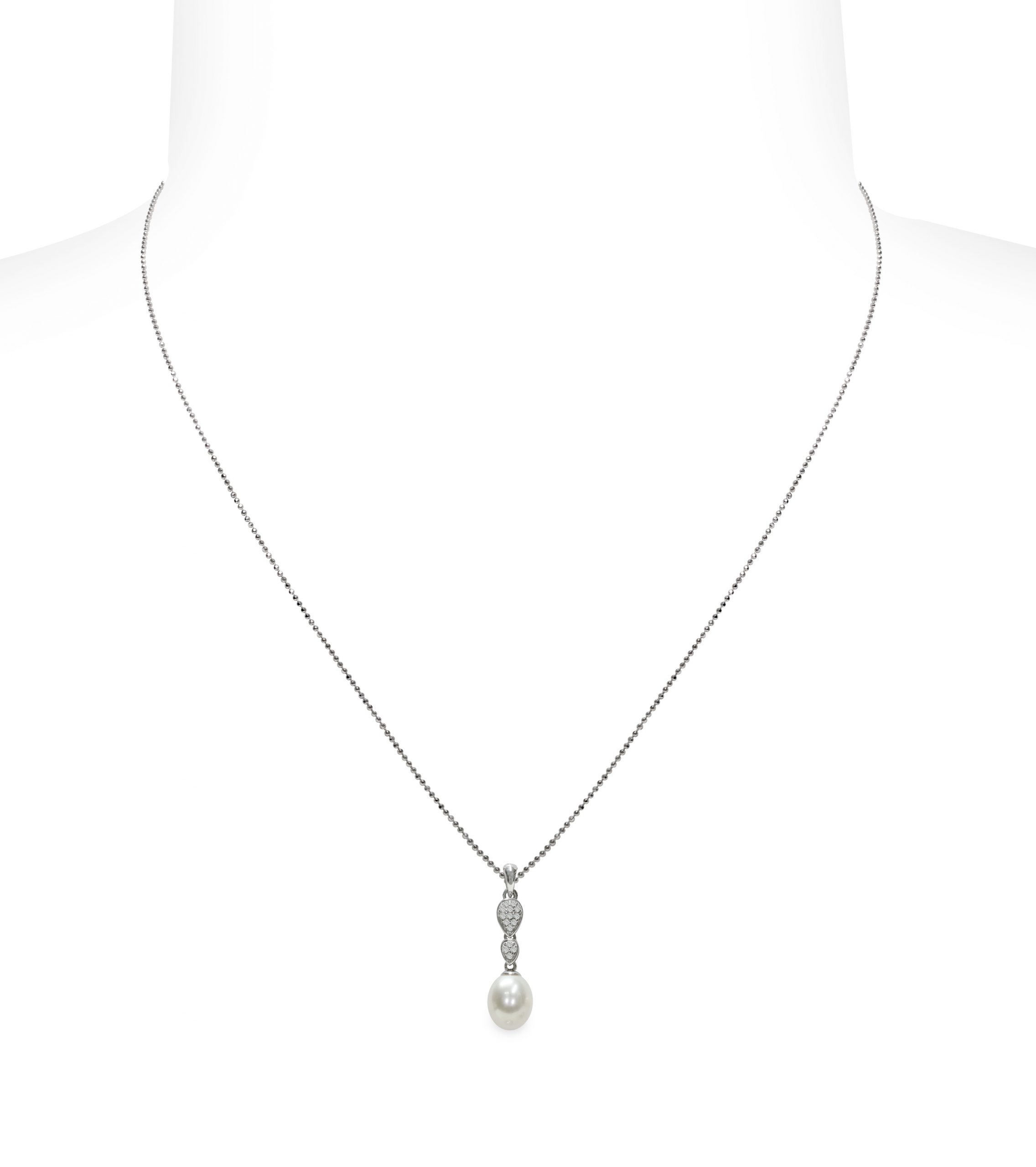 Pendente con catena Argento 925°/°° +Rh C.Z. Perla Piena Perlagione Drop