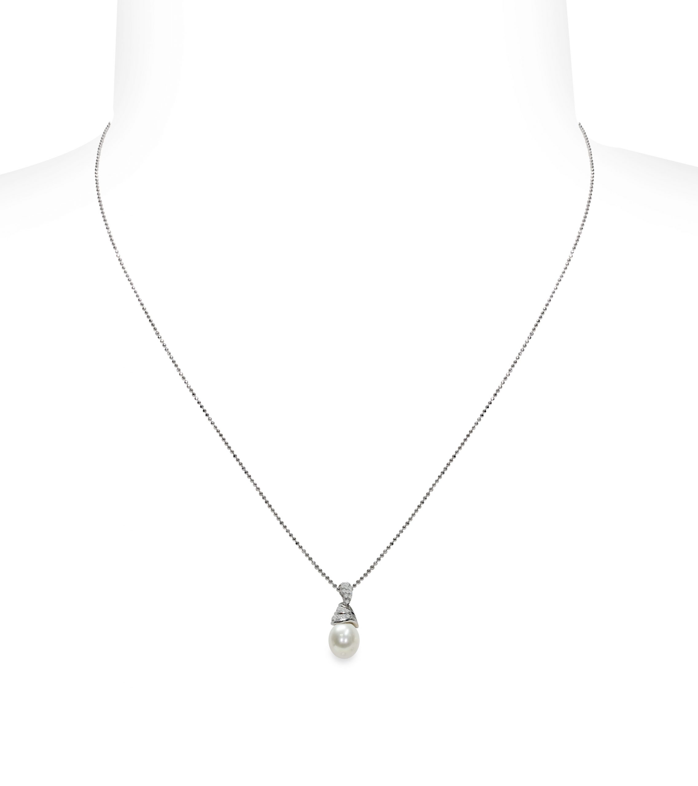 Pendente con catena Argento 925°/°° C.Z. Perla Piena Perlagione drop 8/9mm