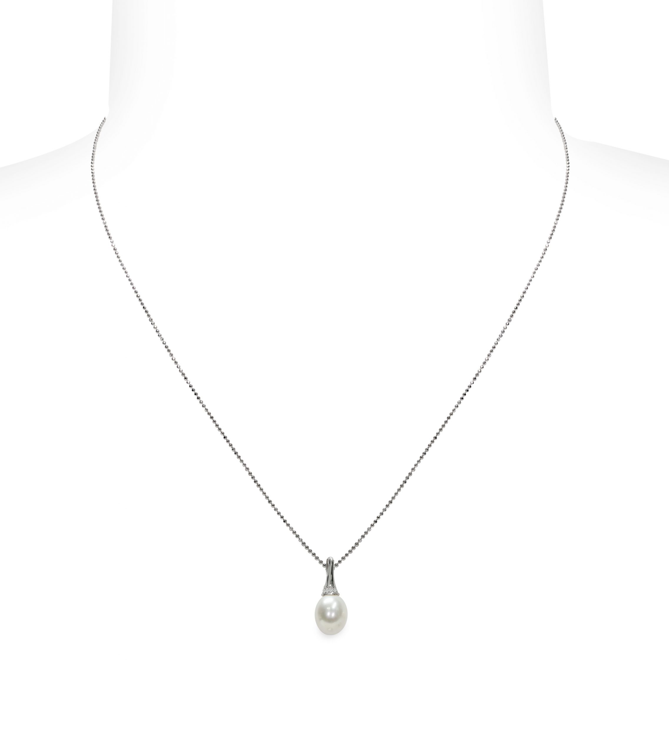 Pendente con catena Argento 925°/°° C.Z. Perla Piena Perlagione 7x7½mm