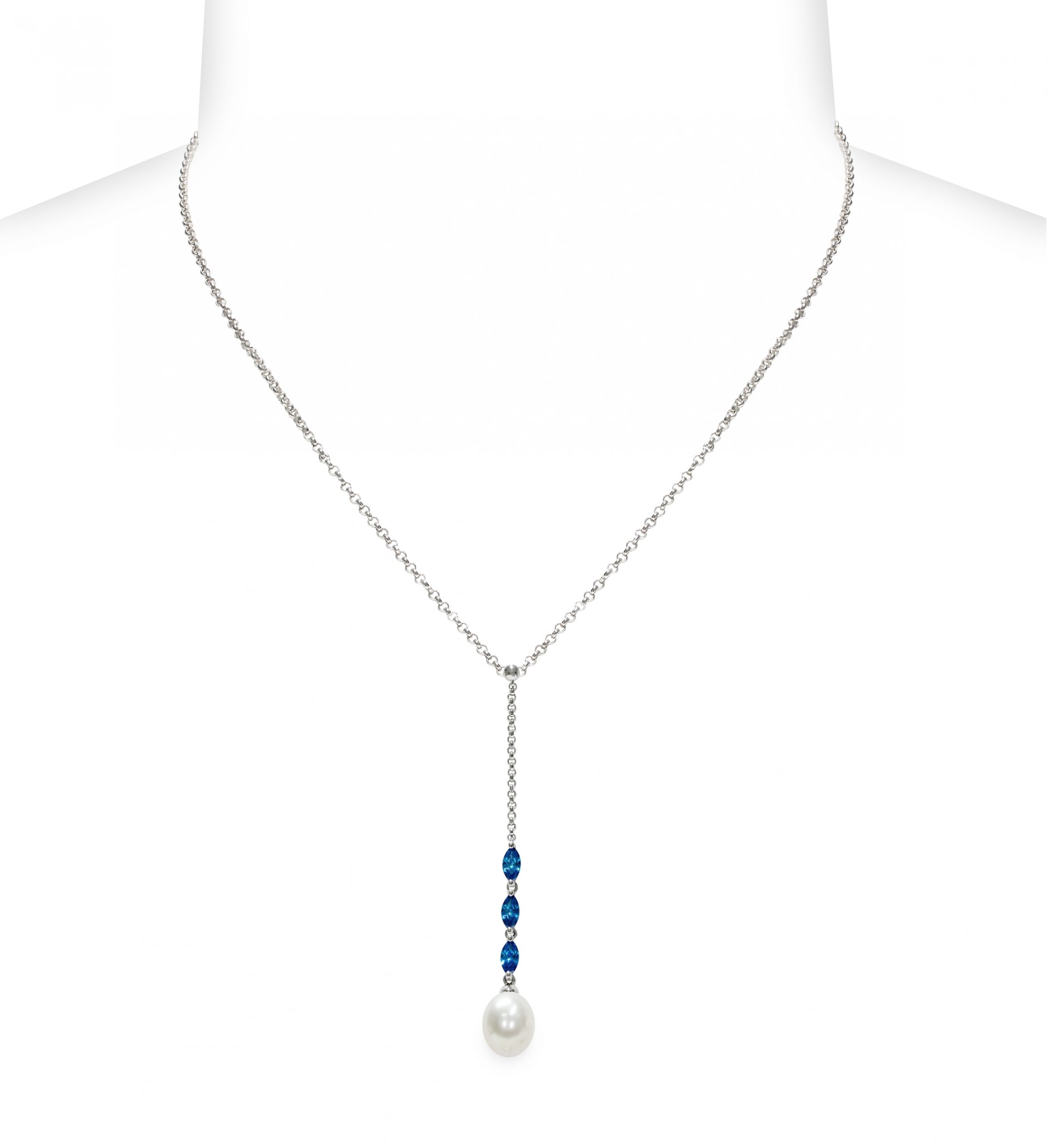 Pendente con catena Arg.925°/°°+Rh C.Z. Perla Piena Perlagione drop 8½x9mm