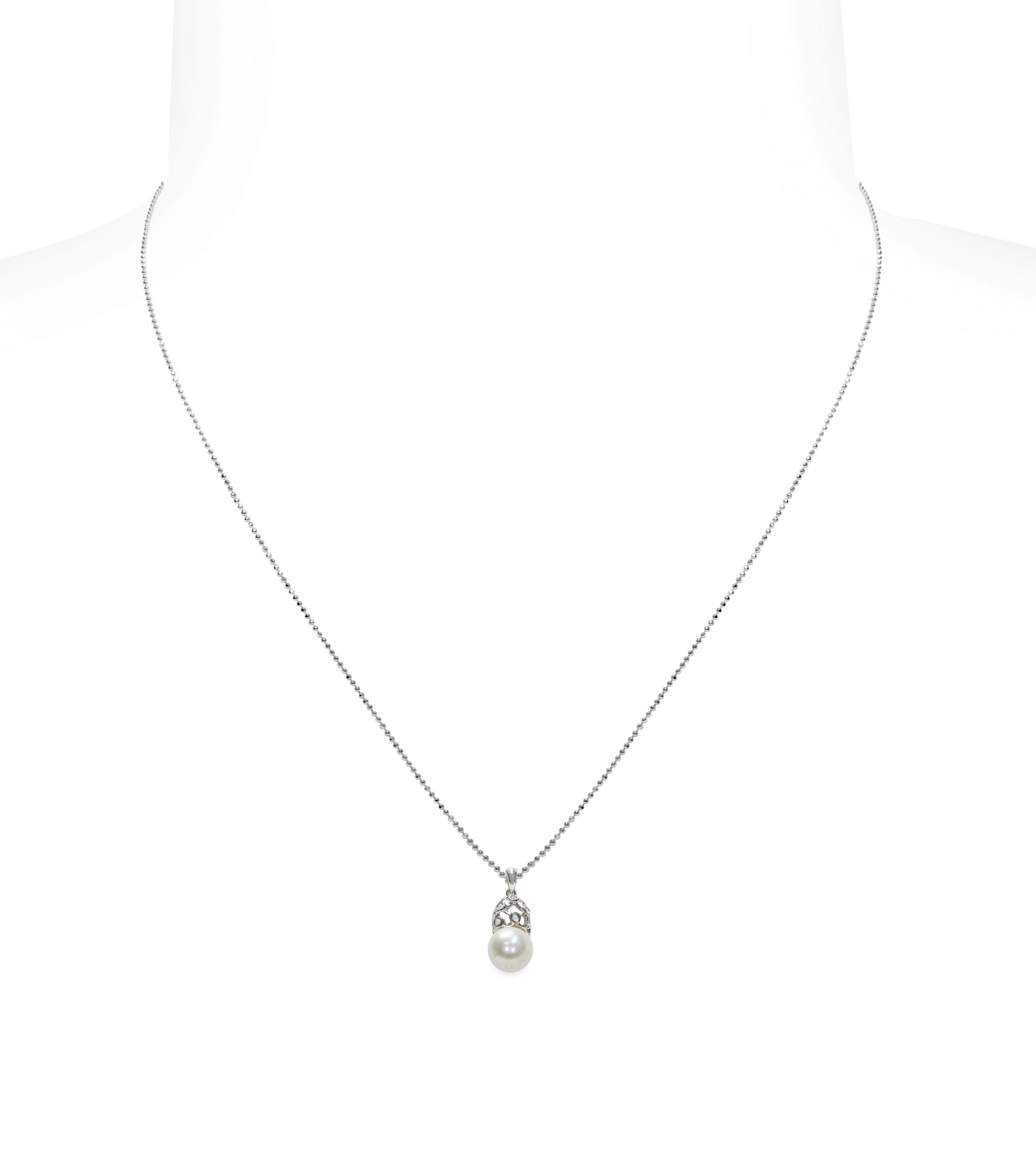 Pendente con catena Arg.925°/°°+Rh C.Z. Perla Piena Perlagione 7x7½mm