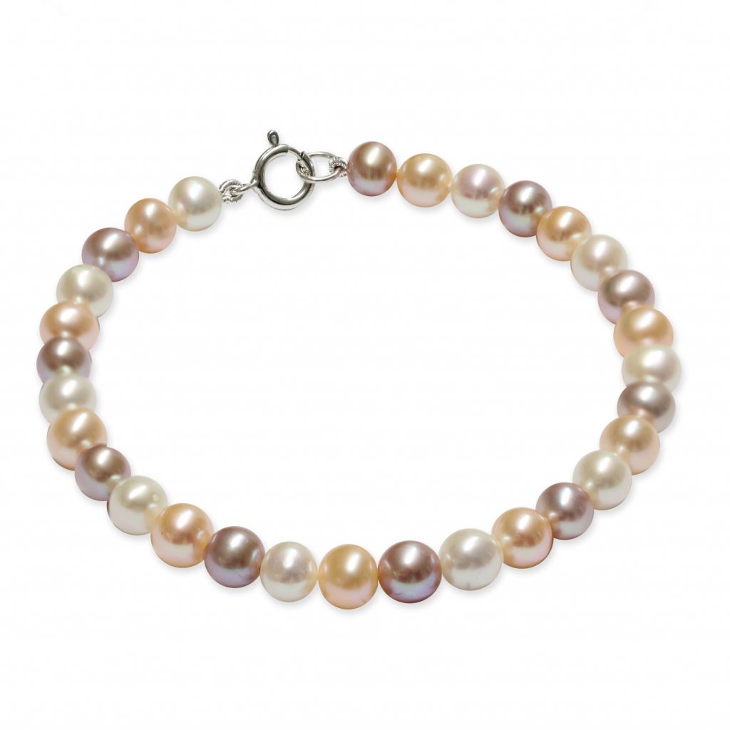 Bracciale Perle Piena Perlag. semiround multicolor 5½-6½mm Arg.925°/°°+Rh