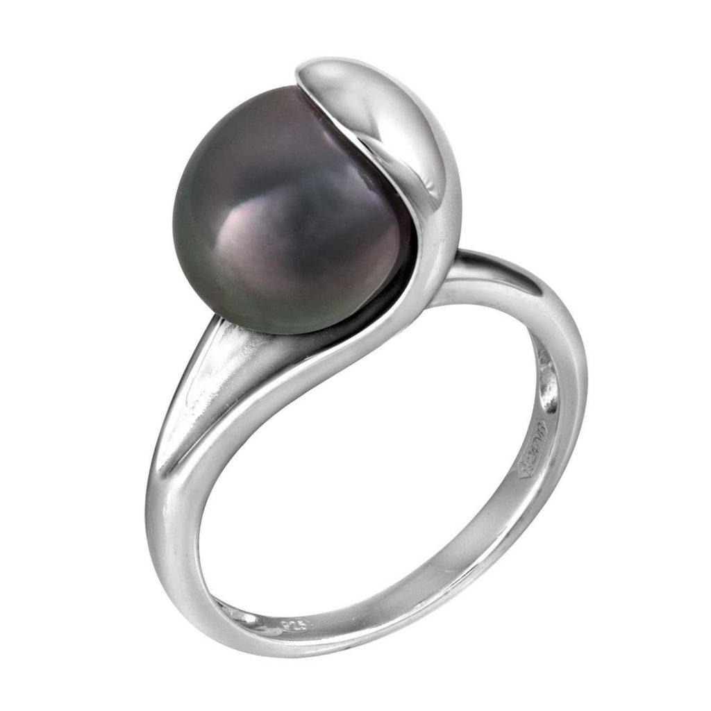 Anello in Argento 925‰ Perla Tahitiana semisferica 9½x10mm misura ø 14