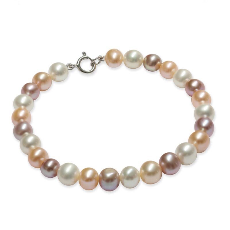 Bracciale Perle Piena Perlagione semiround multicolor 6½-7½mm Arg.925°/°°+Rh
