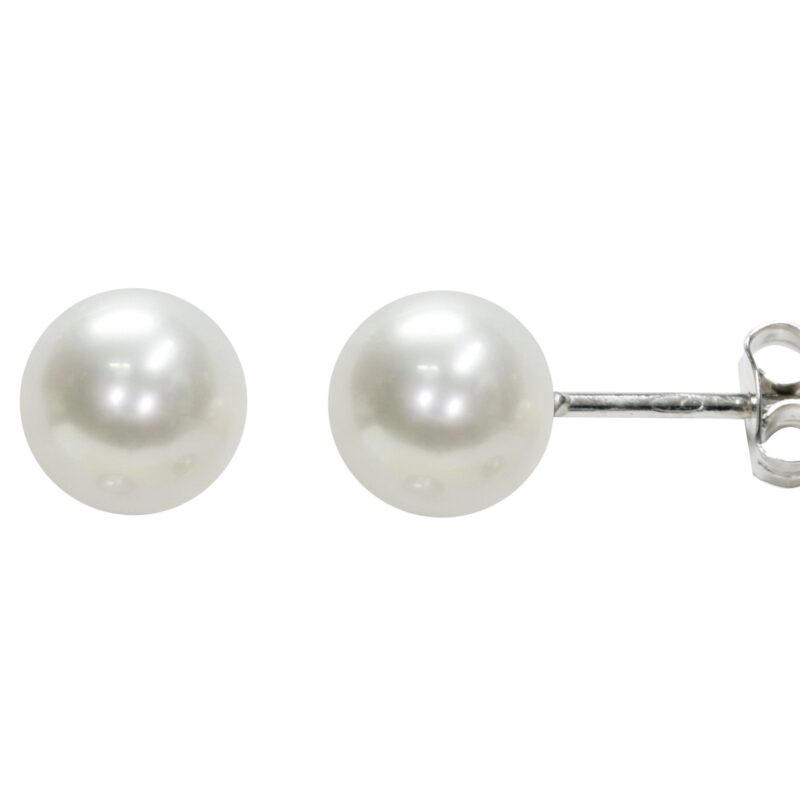 375‰ White Gold Earrings Full Pearl Pearl 7x7½mm