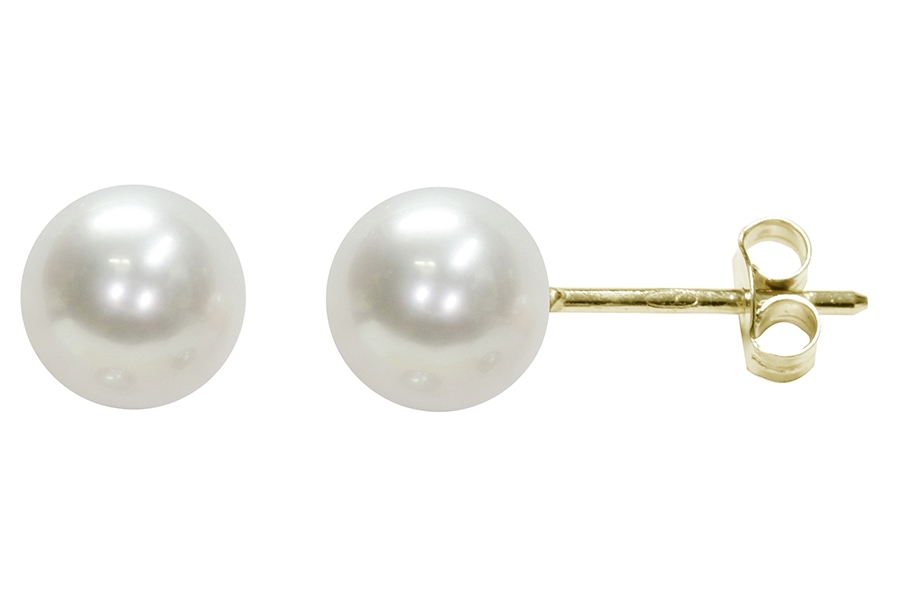 375‰ Gold Earrings, Full Pearl, 6½x7mm