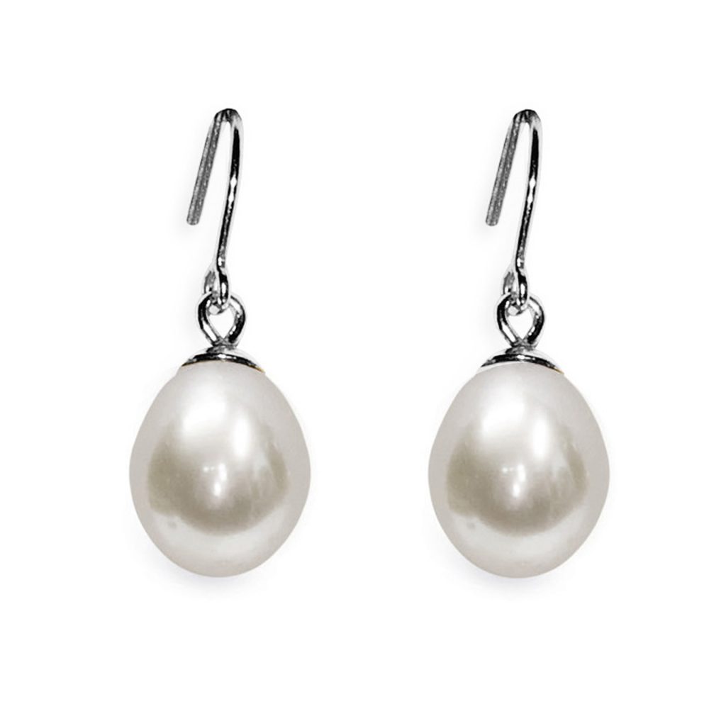 Coppia Orecchini Oro bianco 750°/°° Perle Piena Perlagione drop 8½x9mm