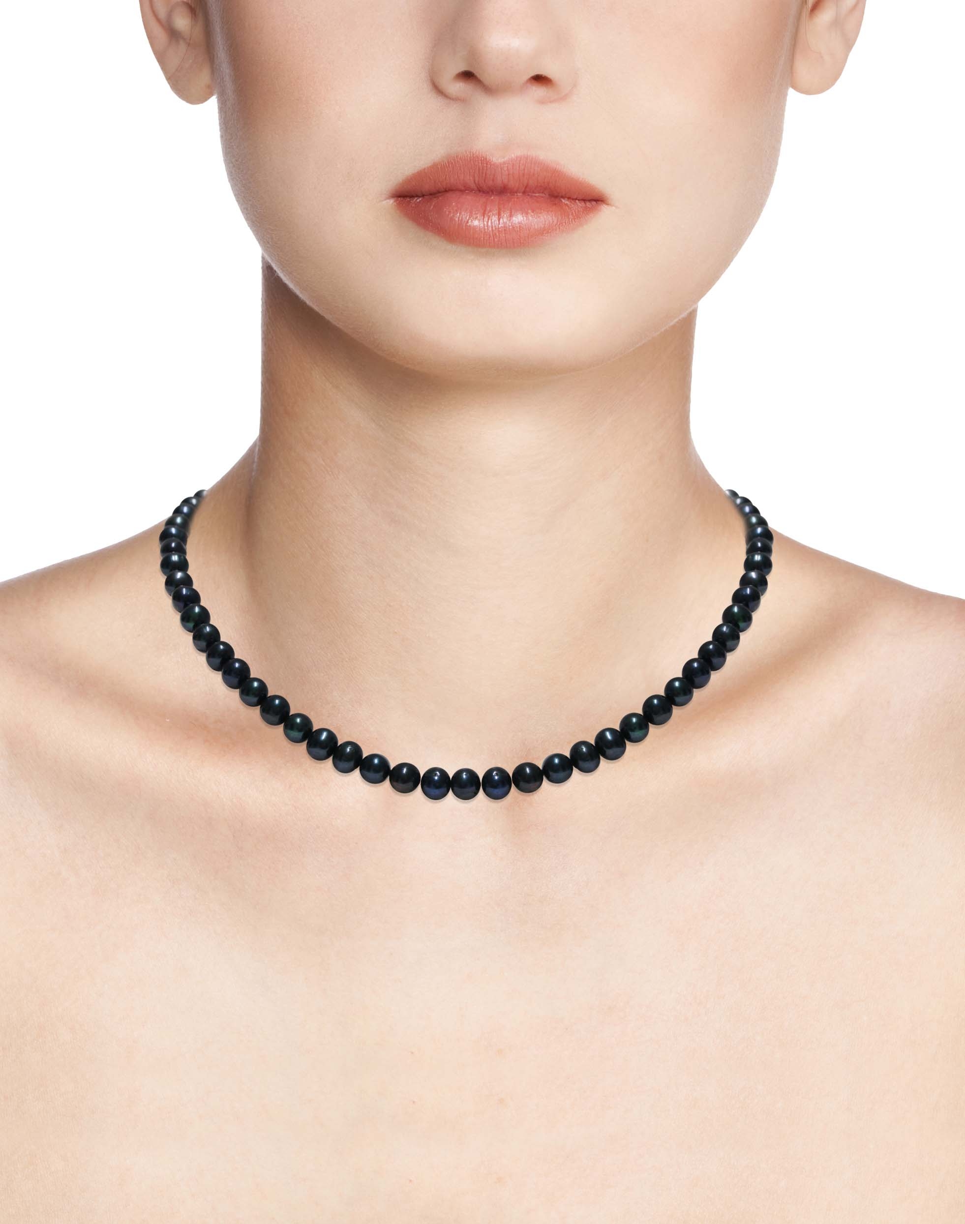 Collana di Perle Piena Perlagione semisferiche nere 5½-6½mm e Argento 925‰  lunghezza cm 42~ – Mayumi