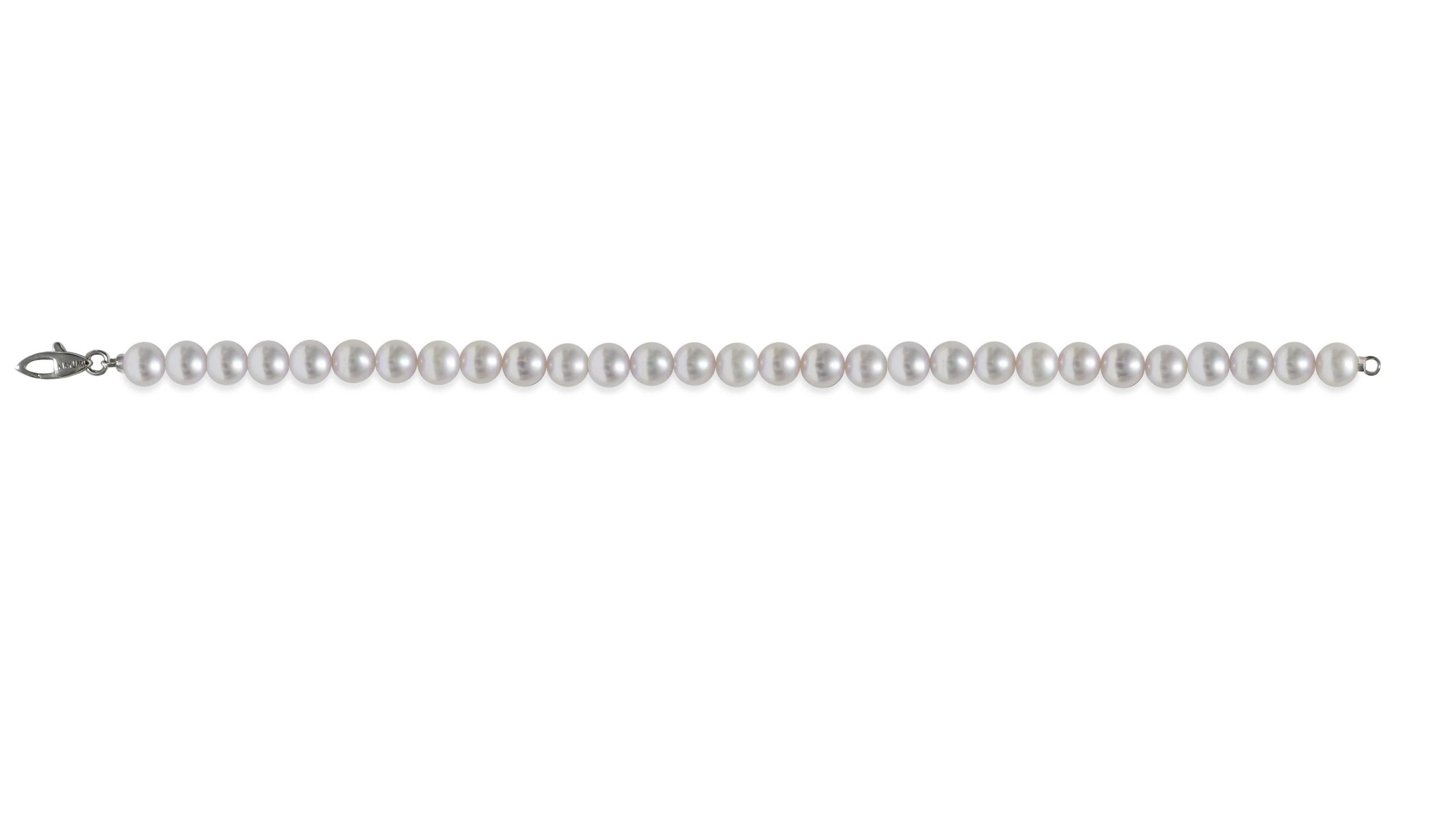 Bracciale di Perle Piena Perlagione 6x6½mm e Oro bianco 750‰ lunghezza cm 19,5~