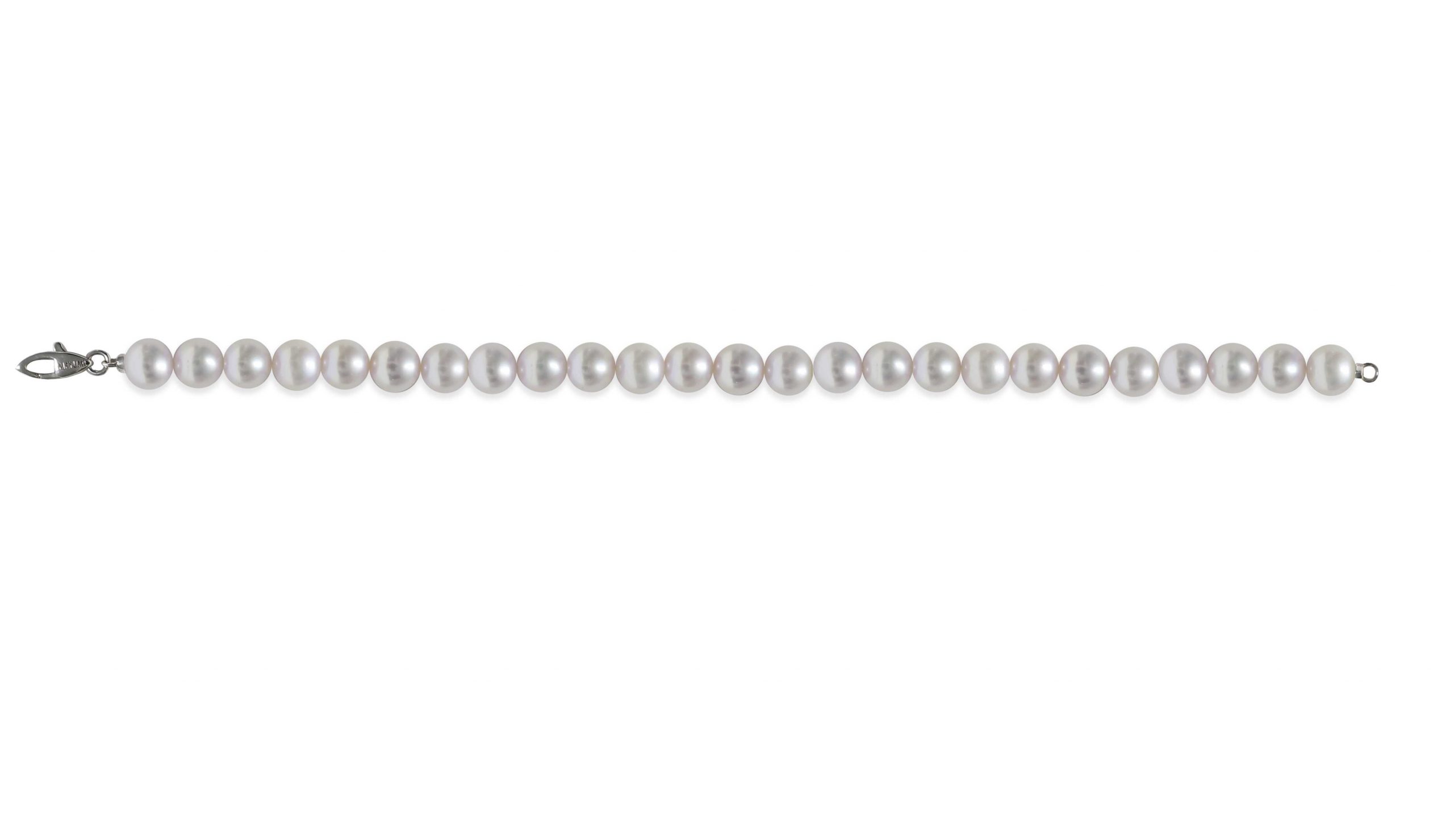 Bracciale di Perle Piena Perlagione 7x7½mm e Oro bianco 750‰ lunghezza cm 19,5~