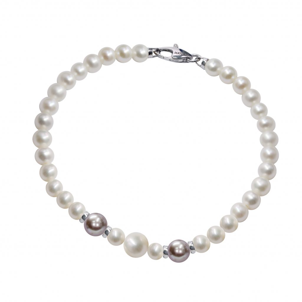 Bracciale di Perle Piena Perlagione 4½X5-6½X7mm e Oro bianco 750‰ lunghezza cm 19,5~