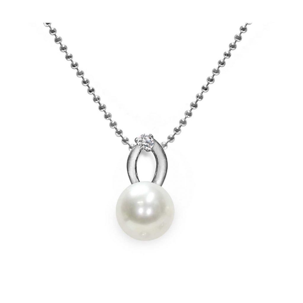 Pendente con catena in Argento 925‰ C.Z. Perla Piena Perlagione 7x7½mm lunghezza cm 45~
