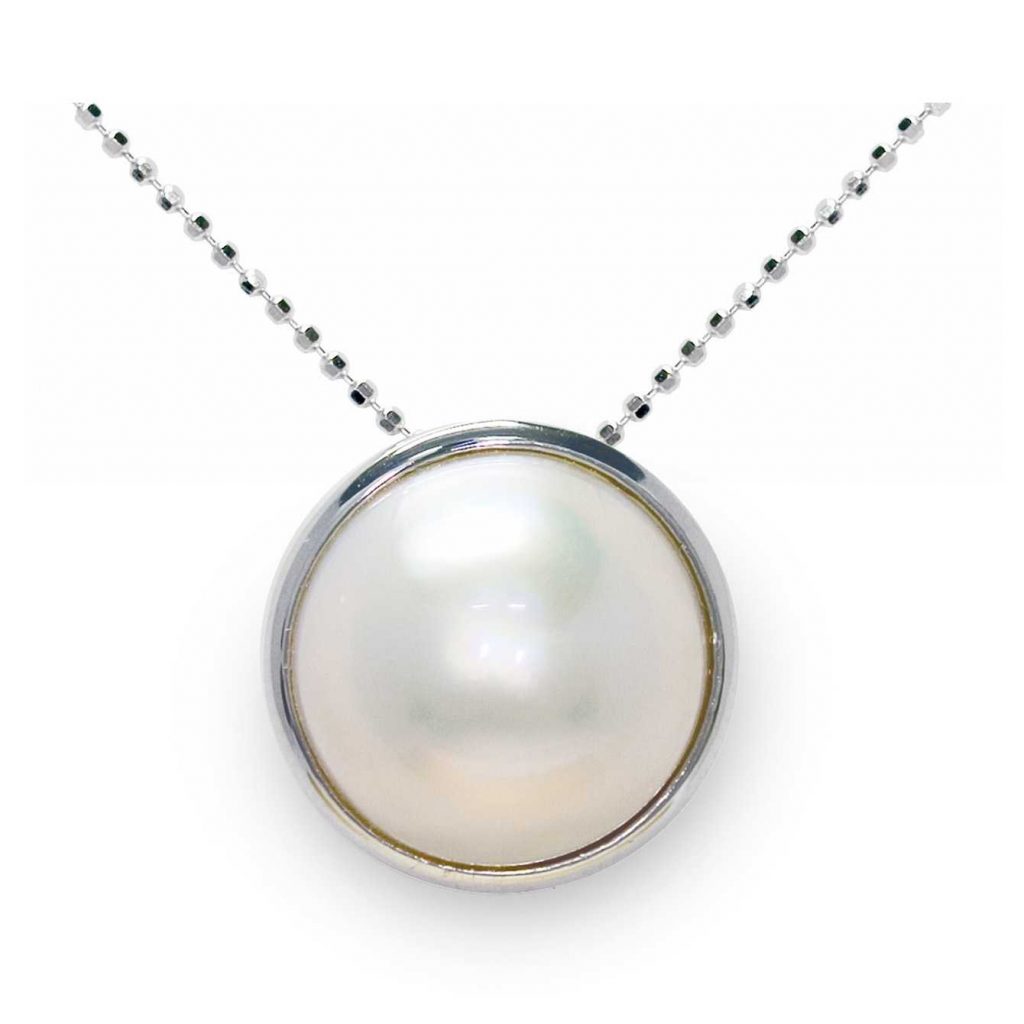 Pendente con catena in Argento 925‰ Perla Mabe 13½x14mm lunghezza cm 45~