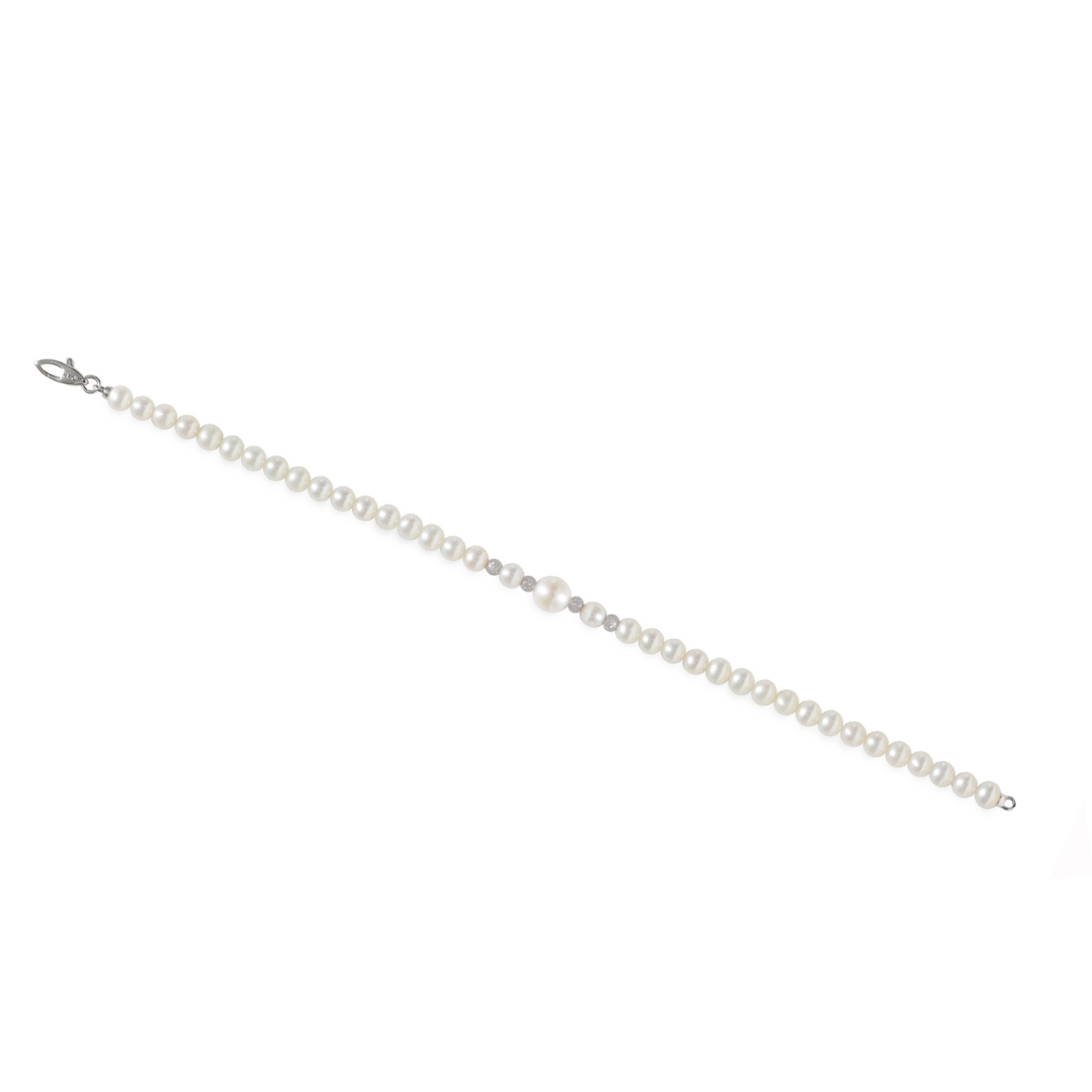 Bracciale di Perle Piena Perlagione 4½x5-7x7½mm e Oro bianco 750‰ lunghezza cm 19,5~