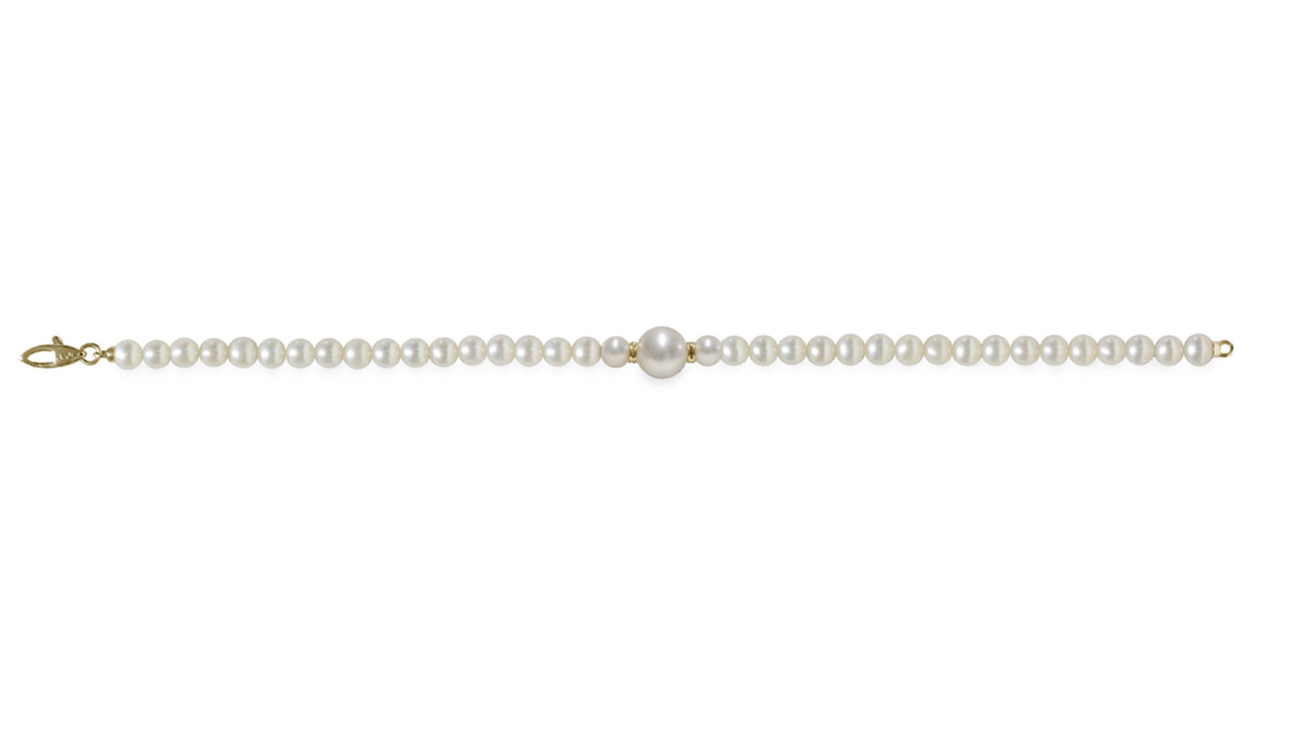 Bracciale di Perle Piena Perlagione 4½x5-7½x8mm e Oro giallo 750‰ lunghezza cm 19,5~