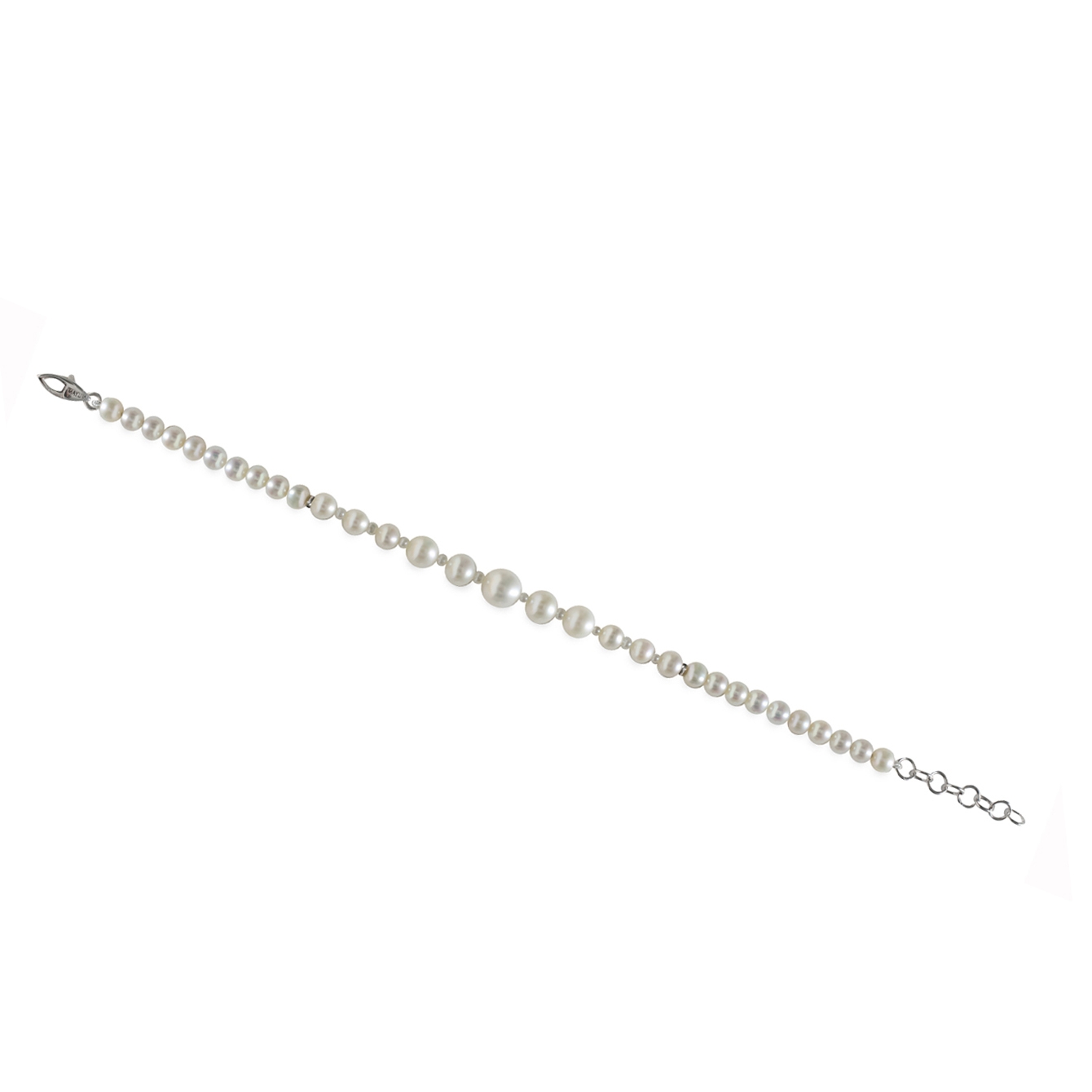 Bracciale di Perle Piena Perlagione 4½x5-6½x7-7½x8-2x2½mm e Oro bianco 750‰ lunghezza regolabile da cm 17 a 20~