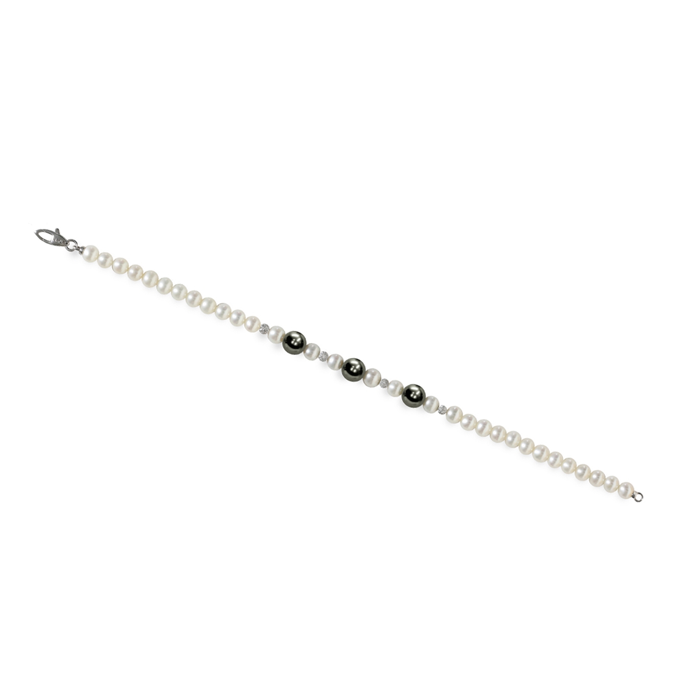 Bracciale di Perle Piena Perlagione 4½x5-6½x7mm e Oro bianco 750‰ lunghezza cm 19,5~