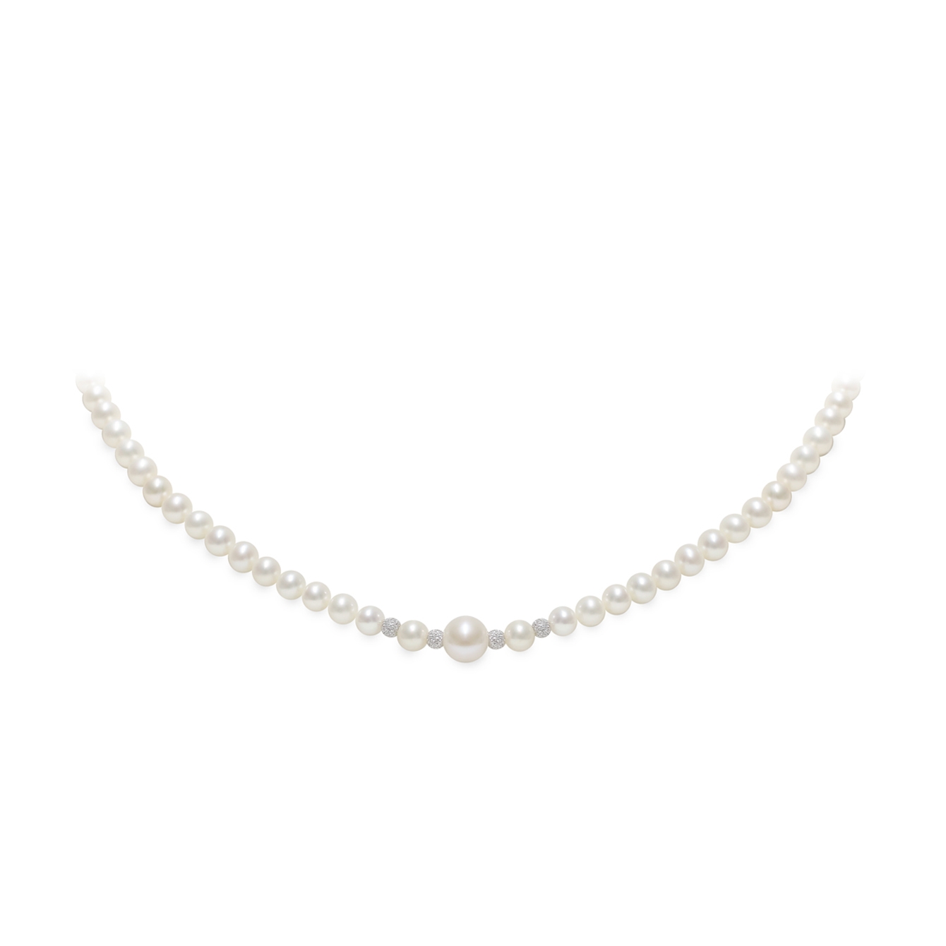 Collana di Perle Piena Perlagione 4½X5-7X7½mm e Oro bianco 750‰ lunghezza cm 42~