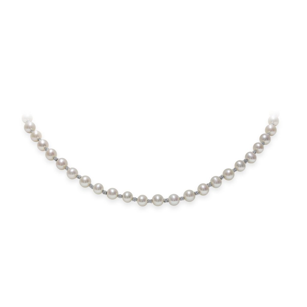 Collana di Perle Piena Perlagione 5½X6mm e Oro bianco 750‰ lunghezza cm 42~