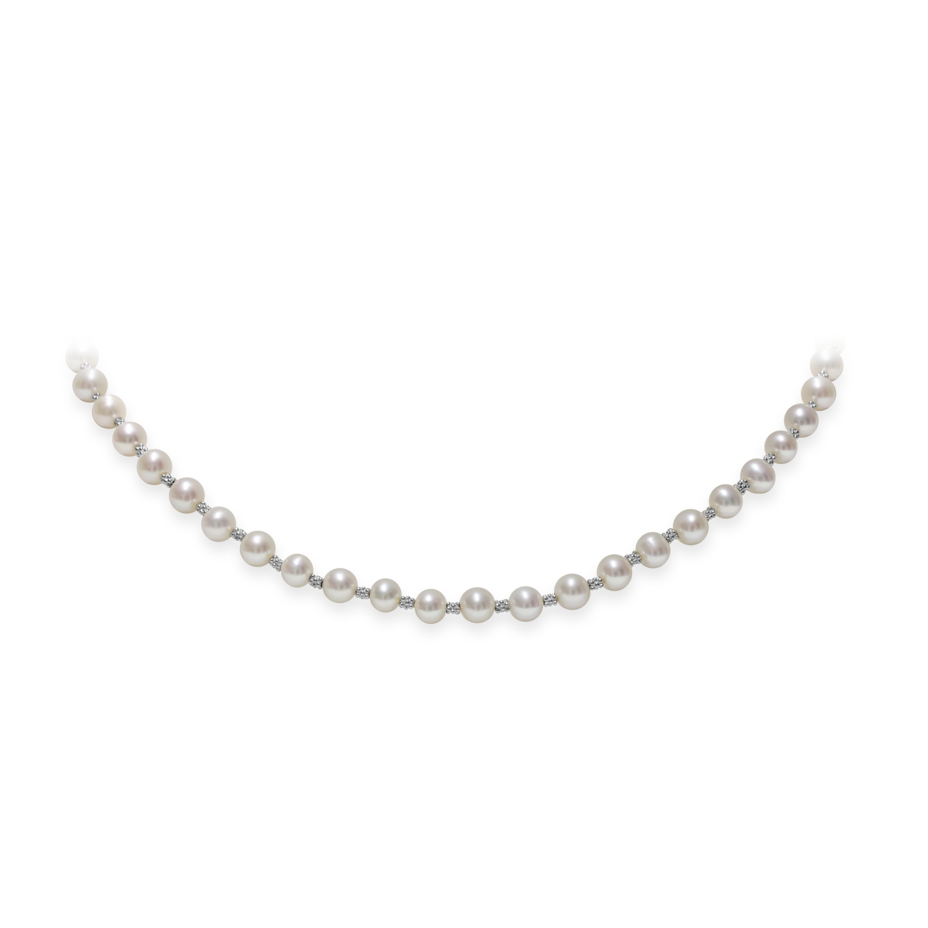 Collana di Perle Piena Perlagione 5½X6mm e Oro bianco 750‰ lunghezza cm 42~