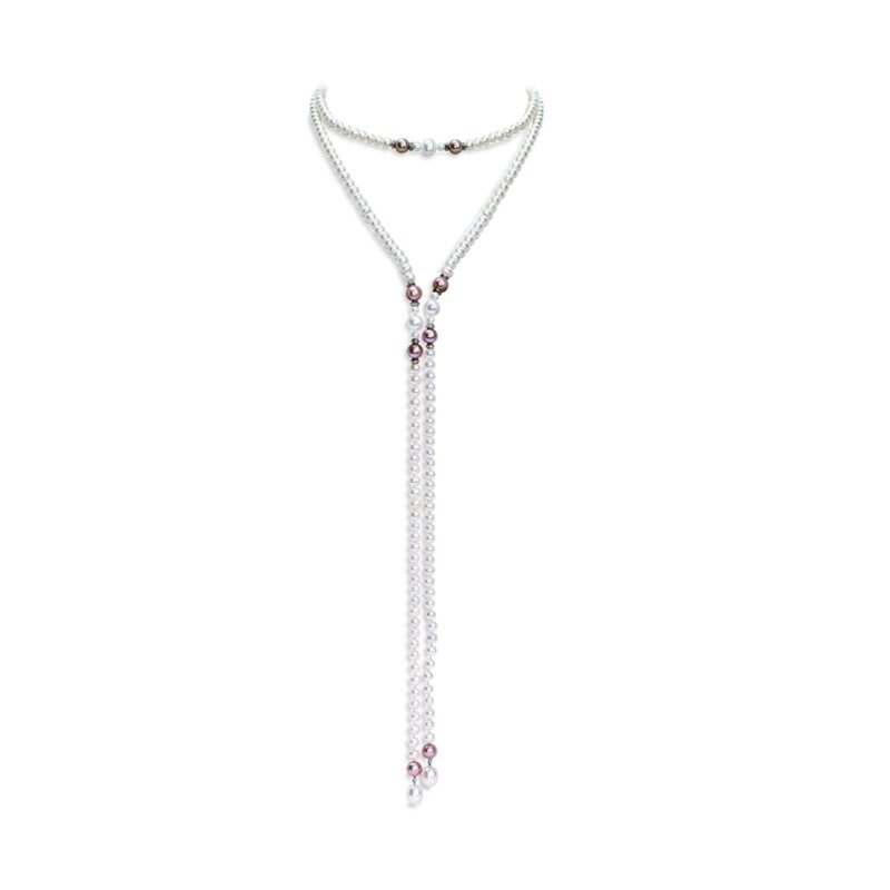 Collana di Perle Piena Perlagione 4½X5-6½X7 drop 7½X8mm e Oro bianco 750‰ lunghezza cm 130~