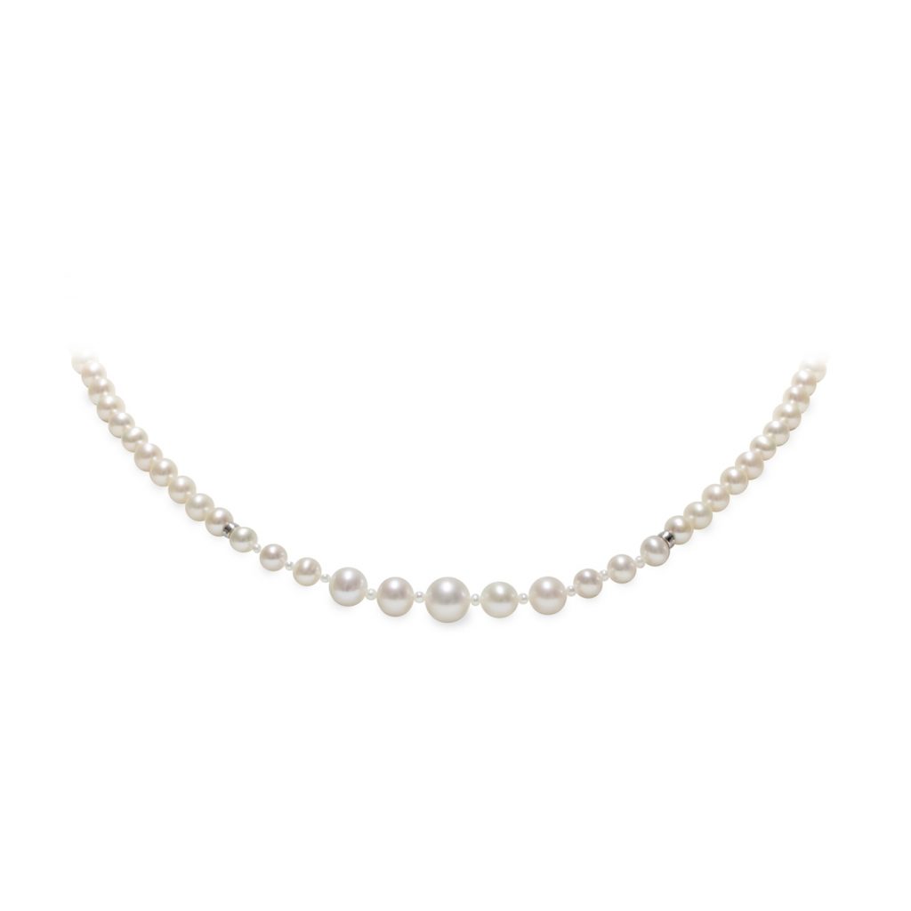 Collana di Perle Piena Perlagione 4½x5-6½x7-7½x8-2x2½mm e Oro bianco 750‰ lunghezza cm 42~