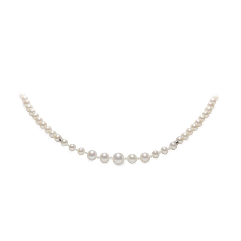 Collana di Perle Piena Perlagione 4½x5-6½x7-7½x8-2x2½mm e Oro bianco 750‰ lunghezza cm 42~