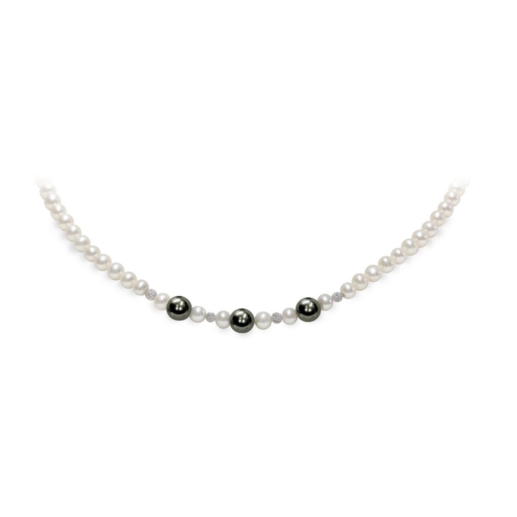 Collana di Perle Piena Perlagione 4½x5-6½x7mm e Oro bianco 750‰ lunghezza cm 42~