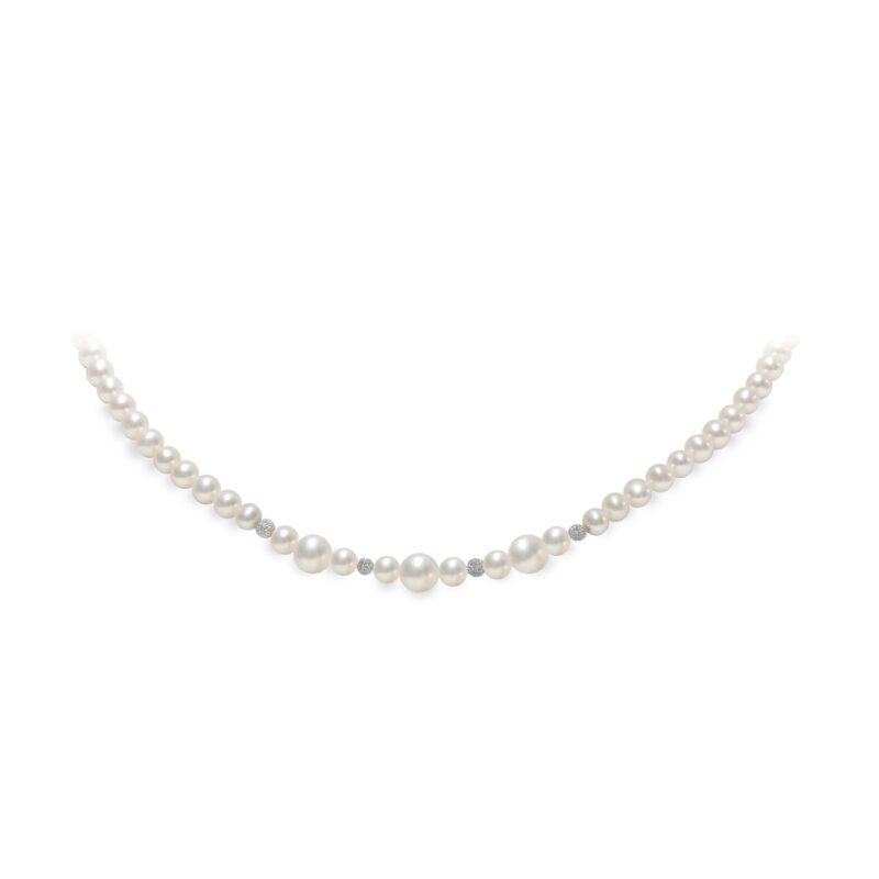 Collana di Perle Piena Perlagione 4½x5-6½x7mm e Oro bianco 750‰ lunghezza cm 42~