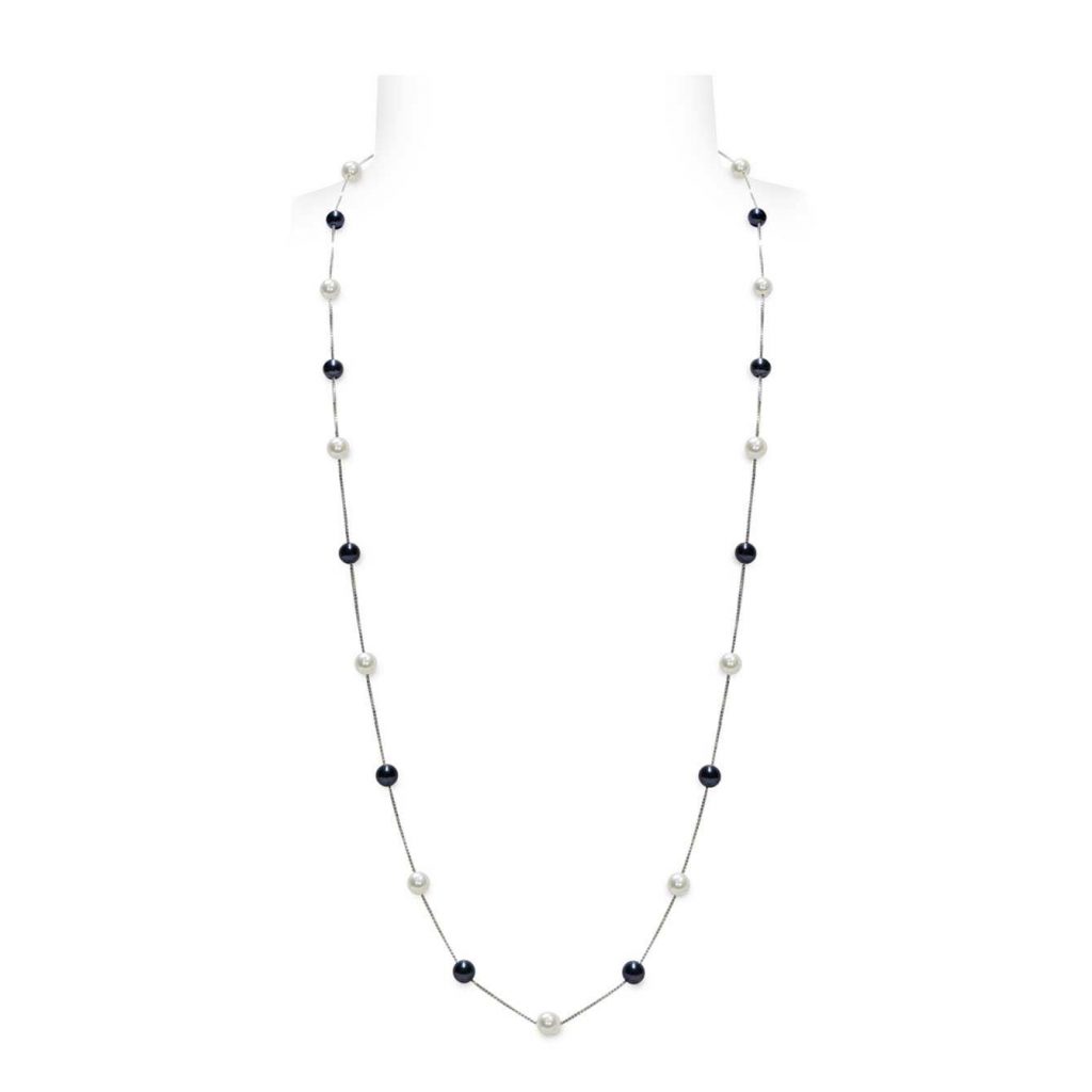 Collana in Argento 925‰ Perle Piena Perlagione bianche e nere 6½x7mm lunghezza cm 80~