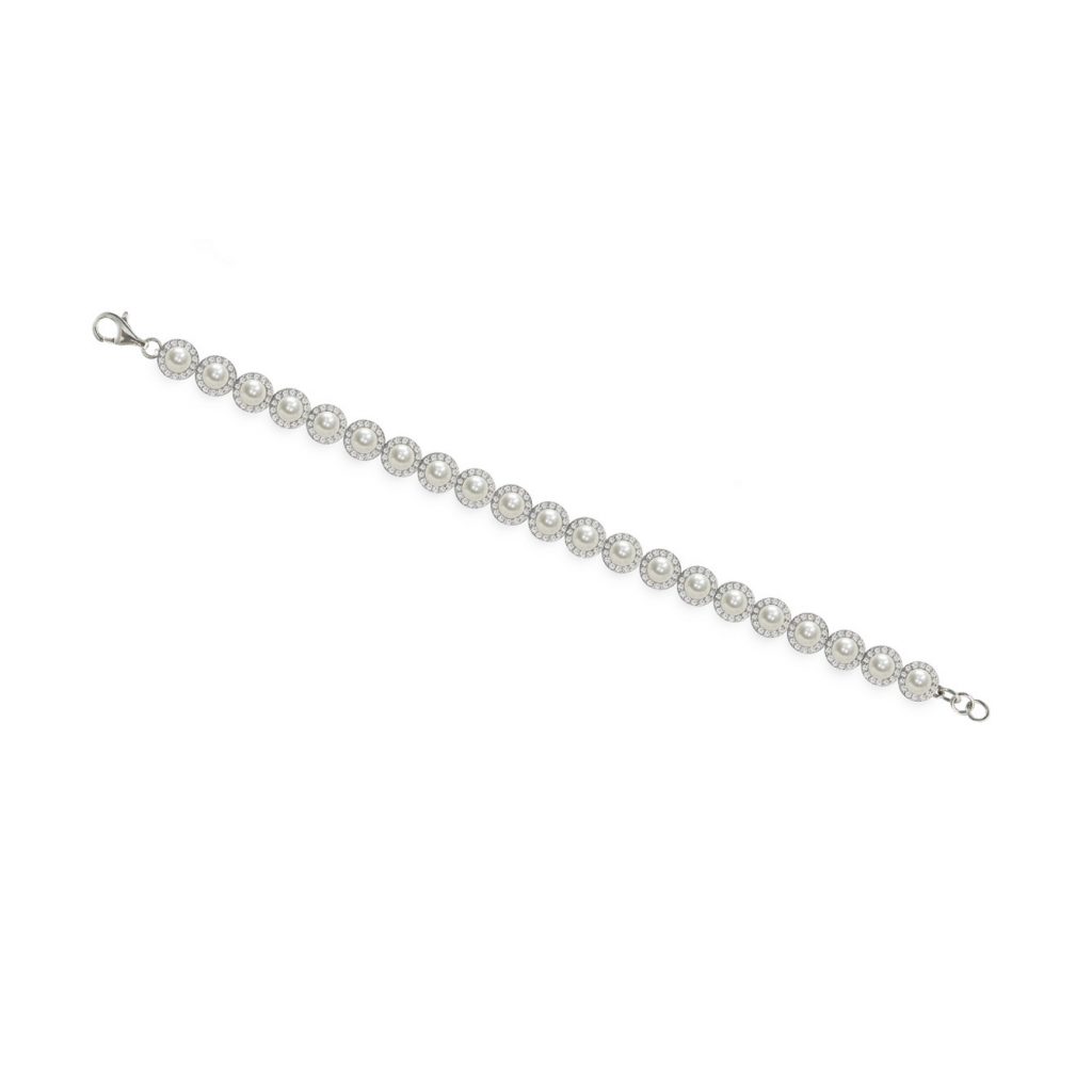 Bracciale in Argento 925‰ C.Z. Perle Piena Perlagione button 4-5mm lunghezza cm 19,5~