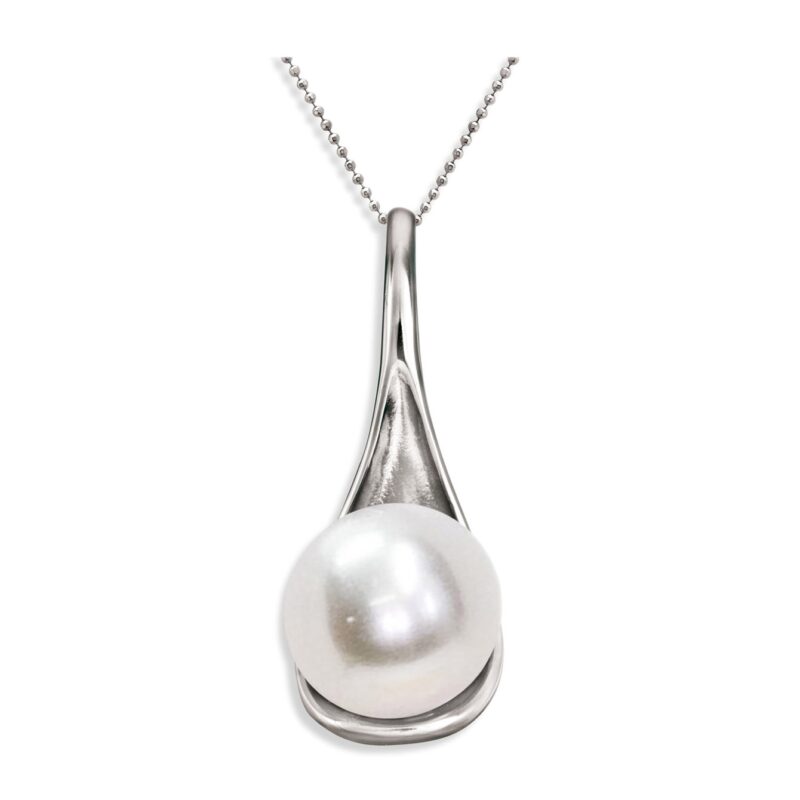 Pendente con catena in Argento 925‰ Perla Piena Perlagione drop 9-10mm lunghezza cm 45~