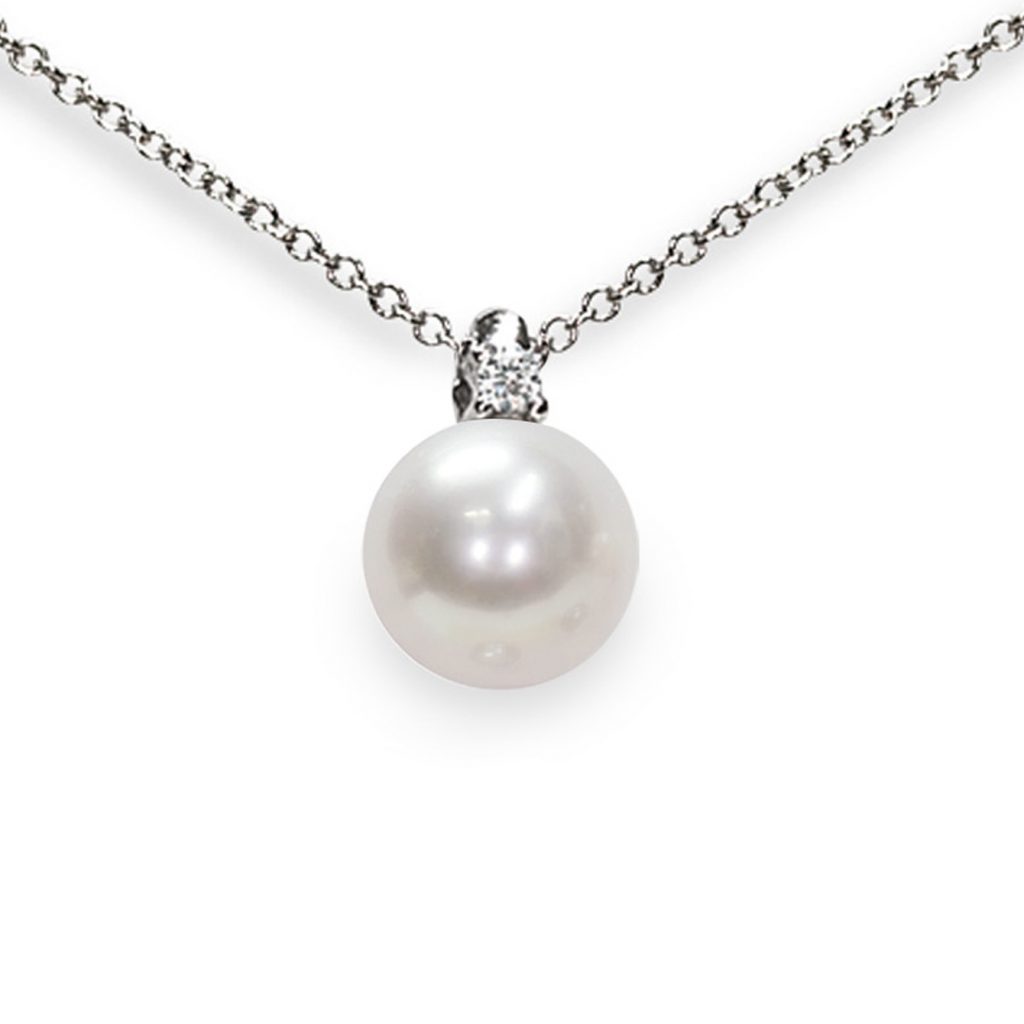 Ciondolo in Oro bianco 750‰ Diamanti ct 0,02 Perla Akoya 6x6½mm