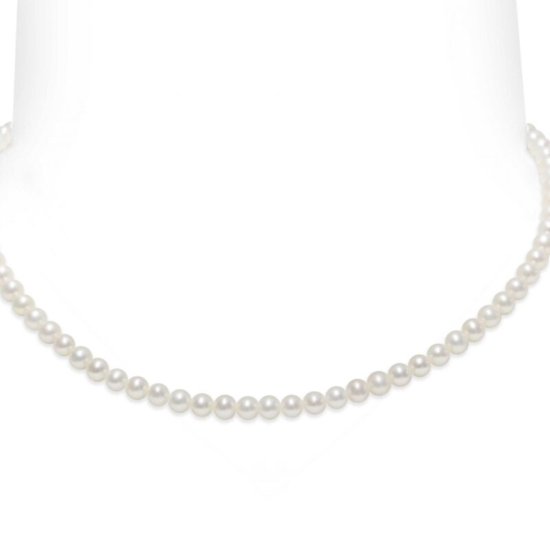 Collana di Perle Piena Perlagione 4½X5mm e Oro bianco 750‰ lunghezza cm 42~