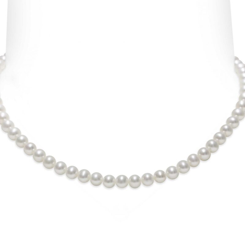 Collana di Perle Piena Perlagione 6x6½mm e Oro bianco 750‰ lunghezza cm 42~