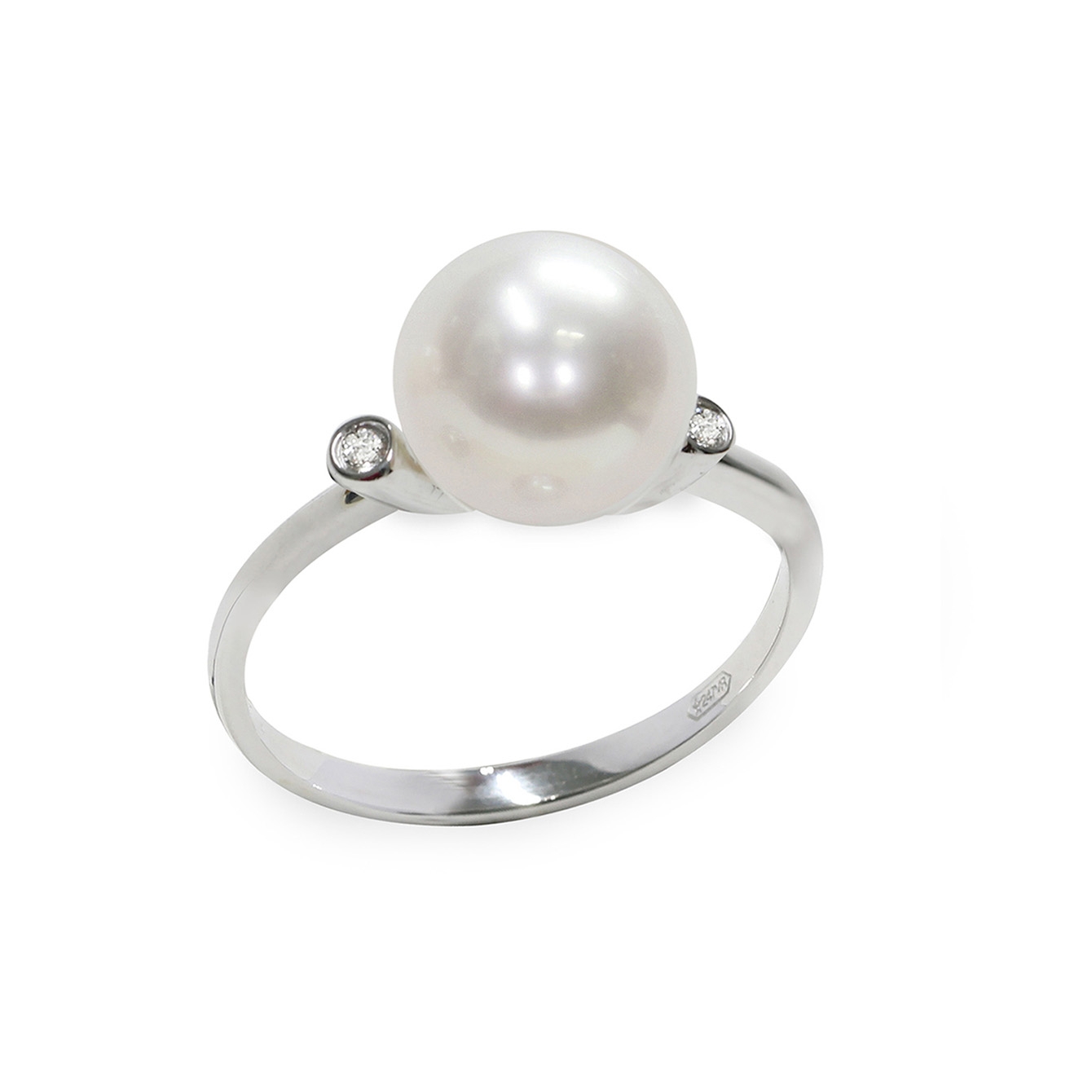 Anello in Oro bianco 750‰ Diamanti ct 0,016 Perla Akoya 7x7½mm misura ø 14