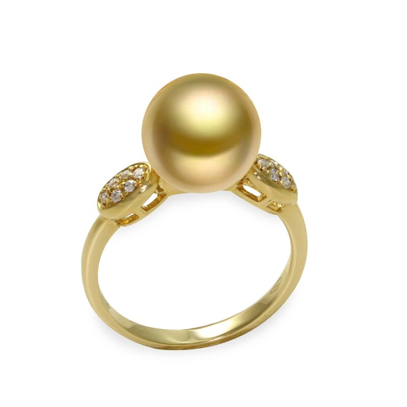 Ring in 18 Kt yellow Gold Diamonds ct 0,10 gold South Sea Pearl 9-10mm size ø 14