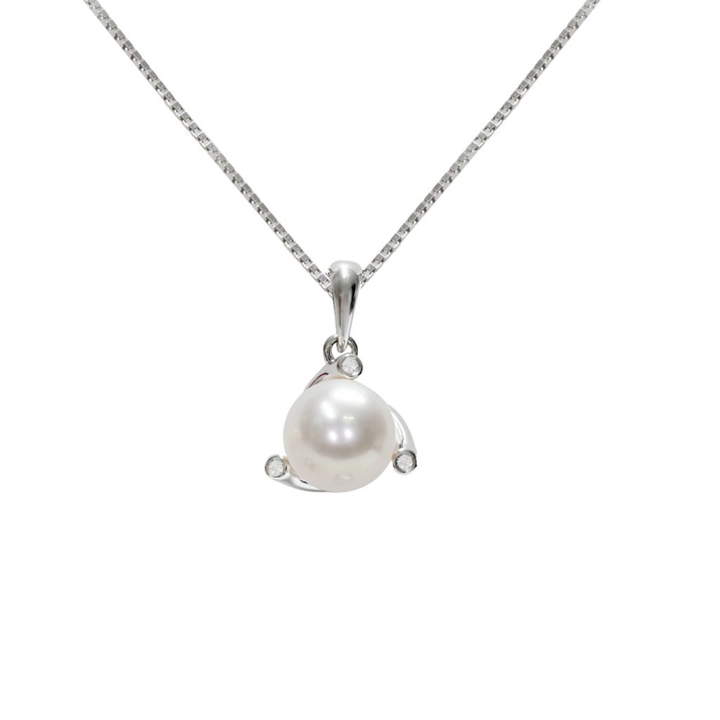 Ciondolo in Oro bianco 750‰ Diamanti ct 0,015 Perla Akoya 7x7½mm
