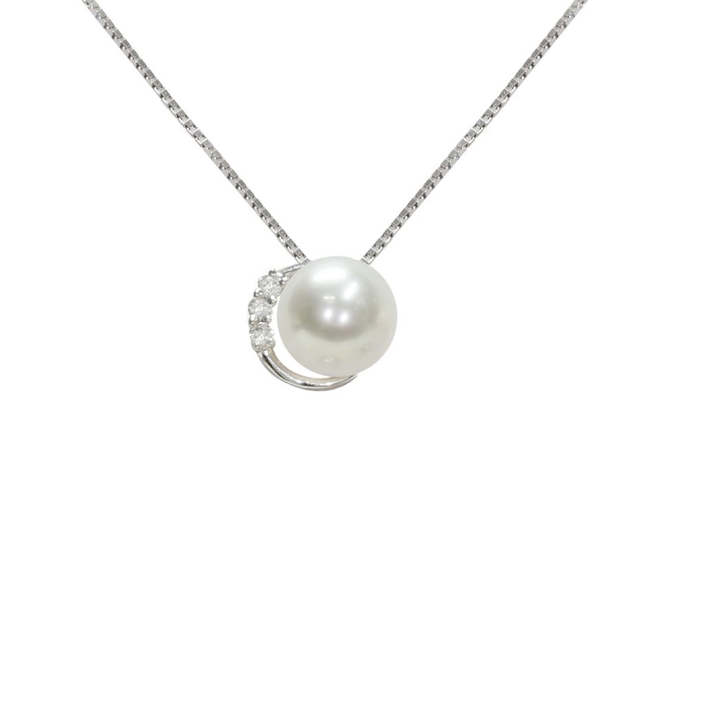 Ciondolo in Oro bianco 750‰ Diamanti ct 0,03 Perla Akoya 7x7½mm