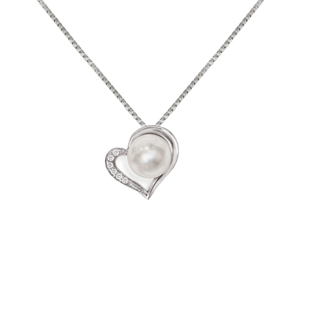 Ciondolo in Oro bianco 750‰ Diamanti ct 0,03 Perla Akoya 7x7½mm