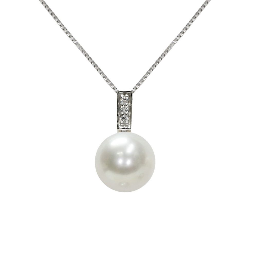 Ciondolo in Oro bianco 750‰ Diamanti ct 0,03 Perla Australiana 9mm