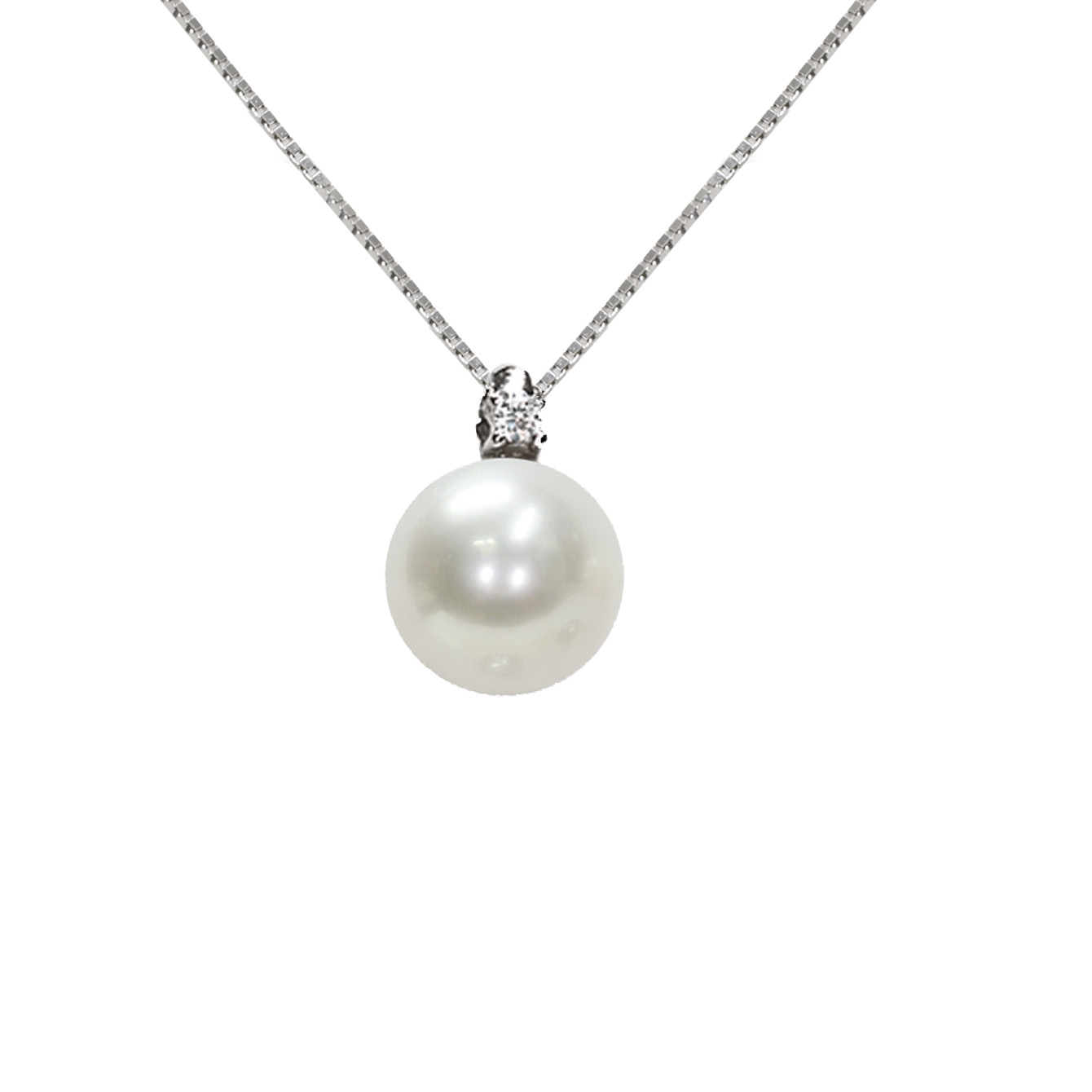 Ciondolo in Oro bianco 750‰ Diamanti ct 0,04 Perla Australiana 9mm