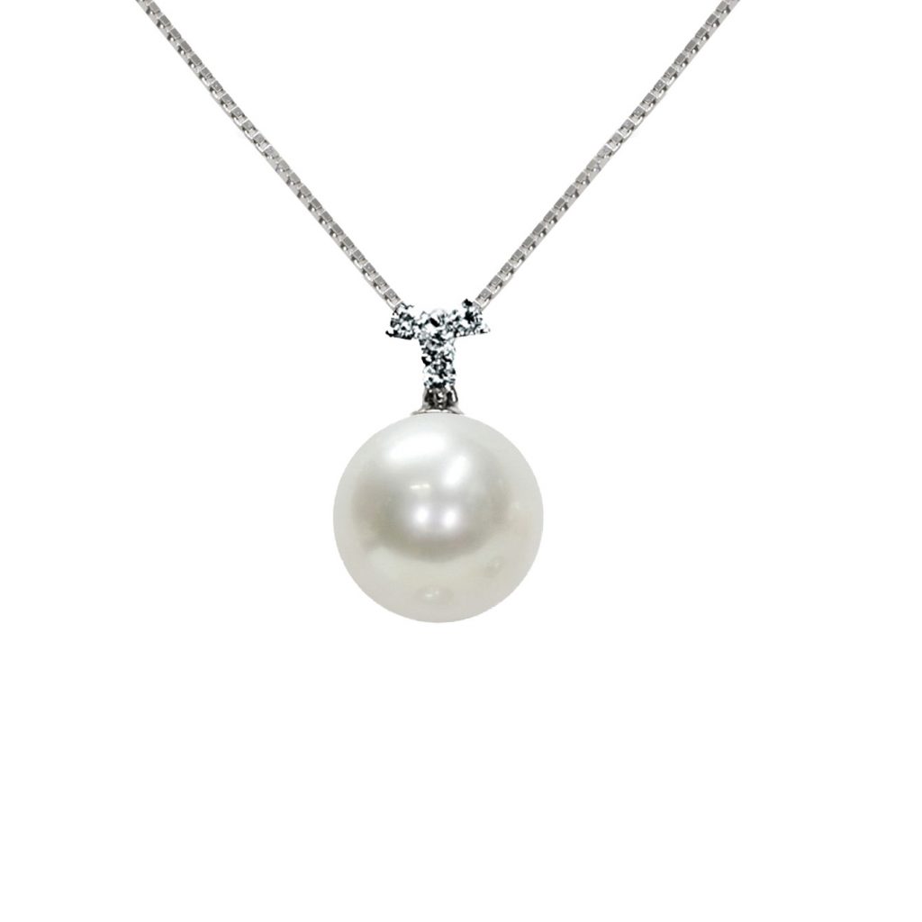 Ciondolo in Oro bianco 750‰ Diamanti ct 0,09 Perla Australiana 9mm