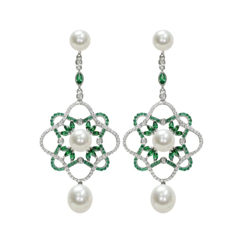 Orecchini in Argento 925‰ C.Z. bianco/verde Perle Piena Perlagione 7/8-8/9-9x9½mm