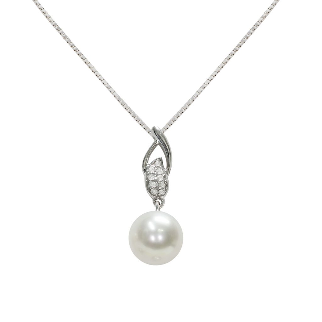 Ciondolo in Oro bianco 750‰ Diamanti ct 0,036 Perla Akoya 7x7½mm